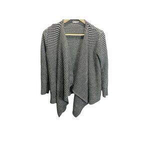 Merona Cardigan Sweater Size M Black & White Striped Waterfall Front Knit Fall